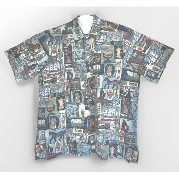 Vintage Reyn Spooner Camp Shirt Men XXL New England Americana 2002 4th Hawaiian - Picture 1 of 4